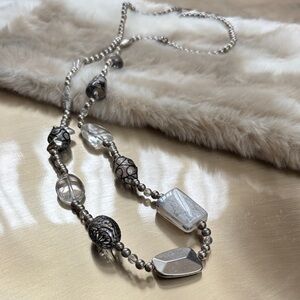 Long Silver Beaded Necklace